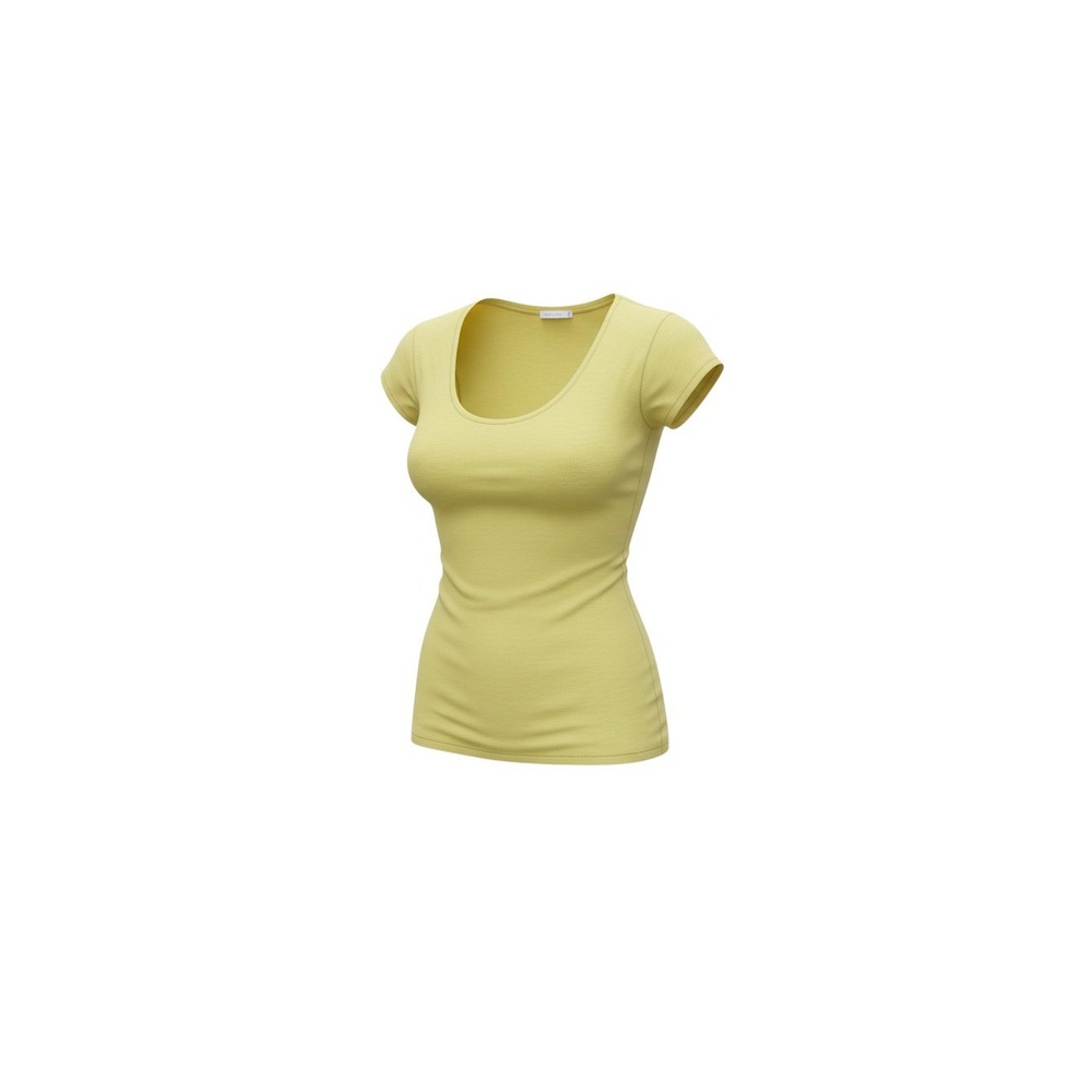 Ambiance Apparel Scoop Neck Top Womens Small Yellow Short Sleeve Stretch Tee